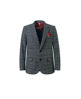 Slim Fit Windowpane Blazers Sports Coat Jacket for Boys - Grey, S/8