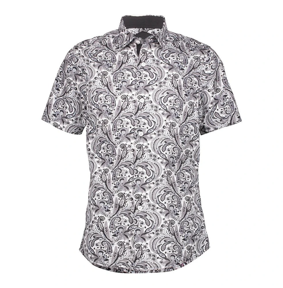 Elie Balleh Big Boys Black Paisley Slim Fit Short Sleeve Shirt
