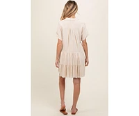 Pinkblush Maternity Cream Tiered Linen Dress