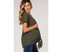 Pinkblush Maternity Light Olive Button Tie Front Top