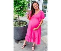 Pinkblush Maternity Fuchsia Smocked Ruffle Dress