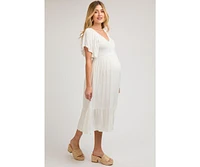 Pinkblush Maternity Ivory Smocked Ruffle Dress