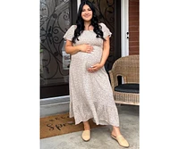 Pinkblush Maternity Ivory Floral Smocked Maxi Dress