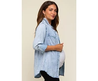 Pinkblush Maternity Light Blue Chambray Rolled Cuff Shirt