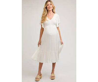 Pinkblush Maternity Ivory Smocked Ruffle Dress