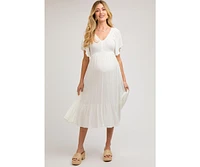 Pinkblush Maternity Ivory Smocked Ruffle Dress