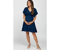 Pinkblush Maternity Navy Blue Smocked Front Ruffle Hem Dress