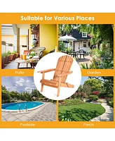 Gymax Eucalyptus Adirondack Chair Foldable Outdoor Wood Lounger Chair