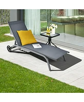 Gymax Set of 2 Outdoor Chaise Lounge Chair Adjustable Patio Recliner w/ Wheels
