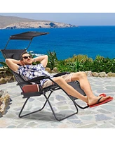 Gymax Folding Recliner Zero Gravity Lounge Chair W/ Shade Canopy Cup Holder