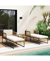 Gymax 2PCS Outdoor Chaise Lounge Chair Acacia Wood Heavy Duty 1200 lbs Weight Capacity