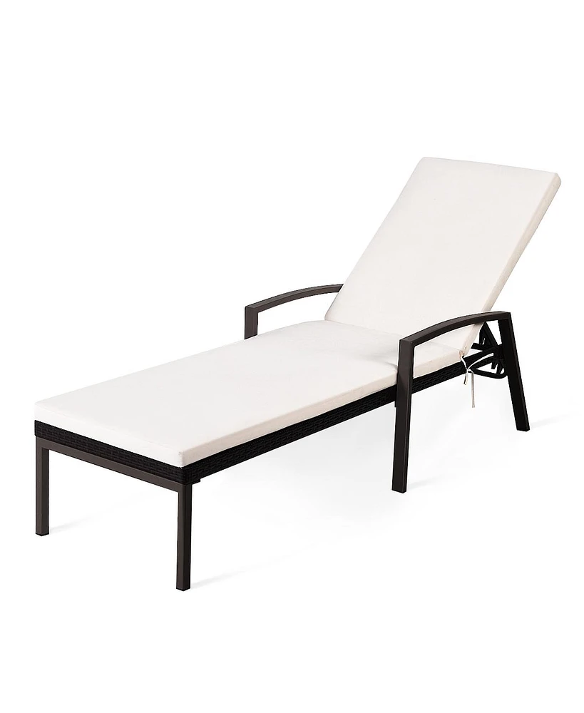 Gymax Adjustable Rattan Chaise Recliner Lounge Chair Patio Outdoor w/ Cushion