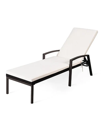 Gymax Adjustable Rattan Chaise Recliner Lounge Chair Patio Outdoor w/ Cushion