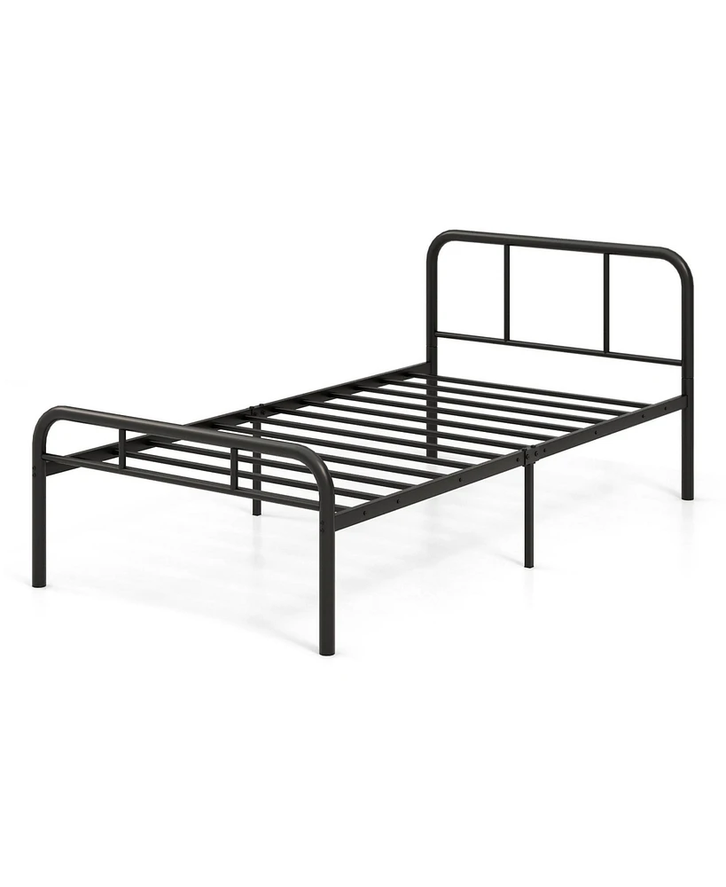Gymax Twin Bed Frame Metal Platform Bed Base w/ Headboard & Footboard Under Bed Storage