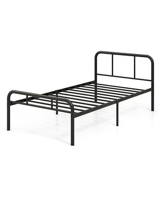 Gymax Twin Bed Frame Metal Platform Bed Base w/ Headboard & Footboard Under Bed Storage