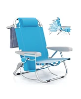 1 Piece Foldable Backpack Beach Chair with Cup Holder and Storage Pockets for Outdoor