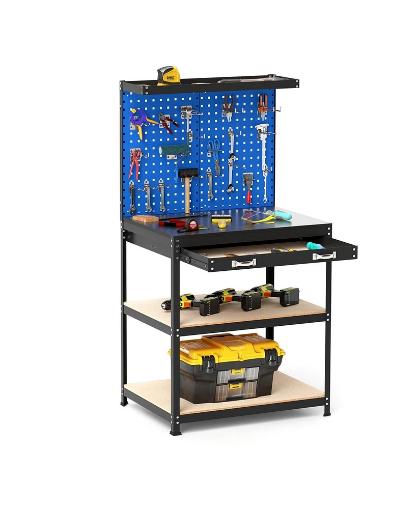 32 x 16 Inch Workbench Work Table with 2 PCs Pegboard Drawer and Shelves