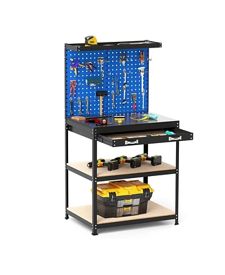 32 x 16 Inch Workbench Work Table with 2 PCs Pegboard Drawer and Shelves