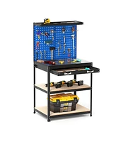 32 x 16 Inch Workbench Work Table with 2 PCs Pegboard Drawer and Shelves