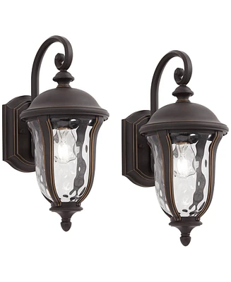Park Sienna Rustic Vintage Outdoor Wall Light Fixtures Set of 2 Bronze Metal 16 3/4" Clear Hammered Glass Panels for Post Exterior Barn Deck Hous
