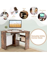 Corner Computer Desk Triangle Writing Workstation with Storage Shelf