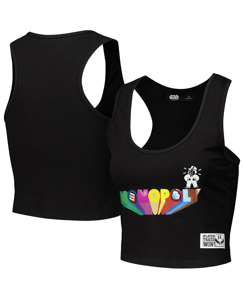Freeze Max Women's Black Monopoly Tri-Blend Cropped Racerback Tank Top