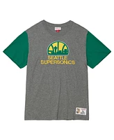 Mitchell & Ness Men's Heather Gray Seattle Supersonics Hardwood Classics Color Block T-Shirt