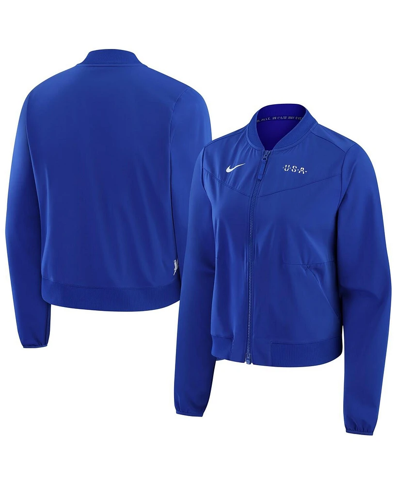 Nike Women's Blue Team Usa Bliss Performance Full-Zip Bomber Jacket