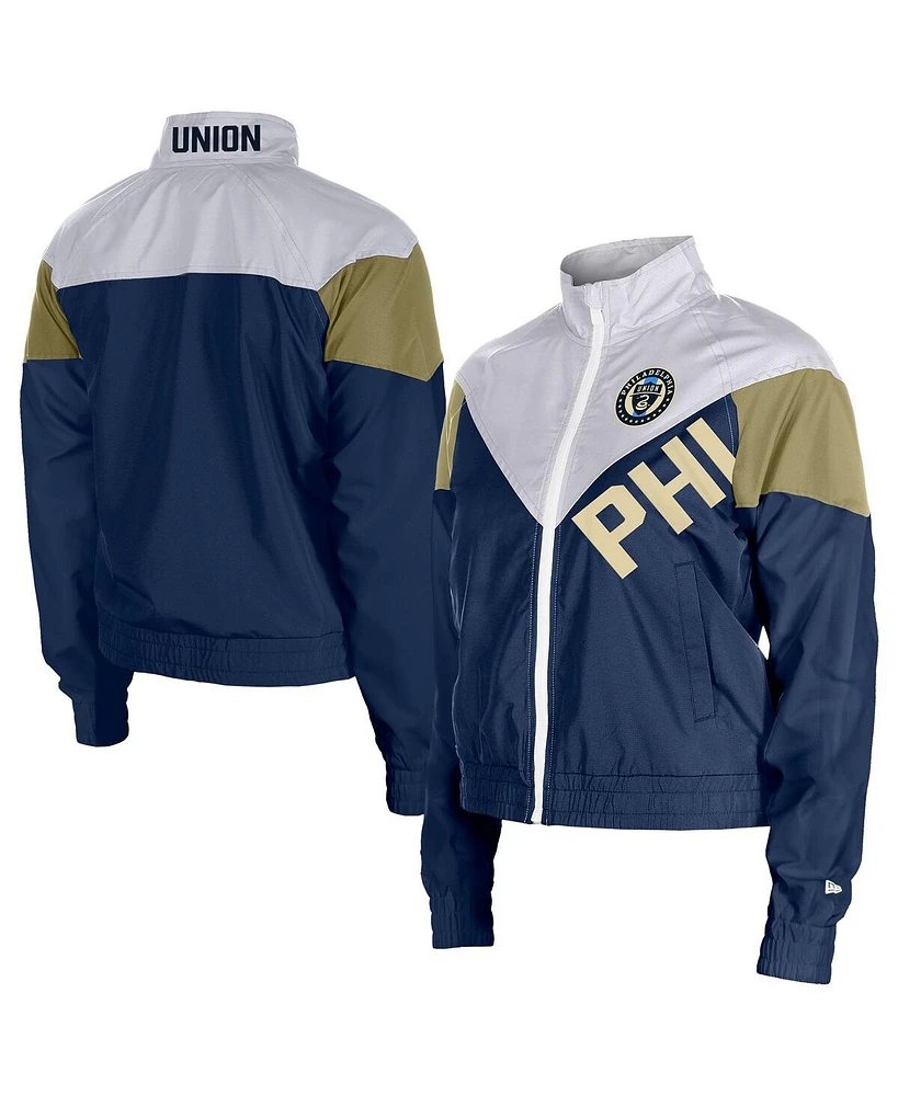 5th & Ocean Women's Navy Philadelphia Union Leisure Cropped Full-Zip Windbreaker Jacket