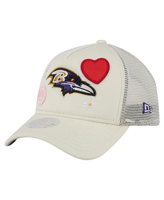 New Era Women's Cream Baltimore Ravens All Love 9FORTY Adjustable Trucker Hat
