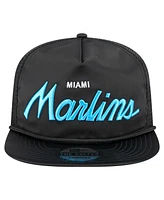 New Era Men's Black Miami Marlins Retro Satin Script Golfer Adjustable Hat