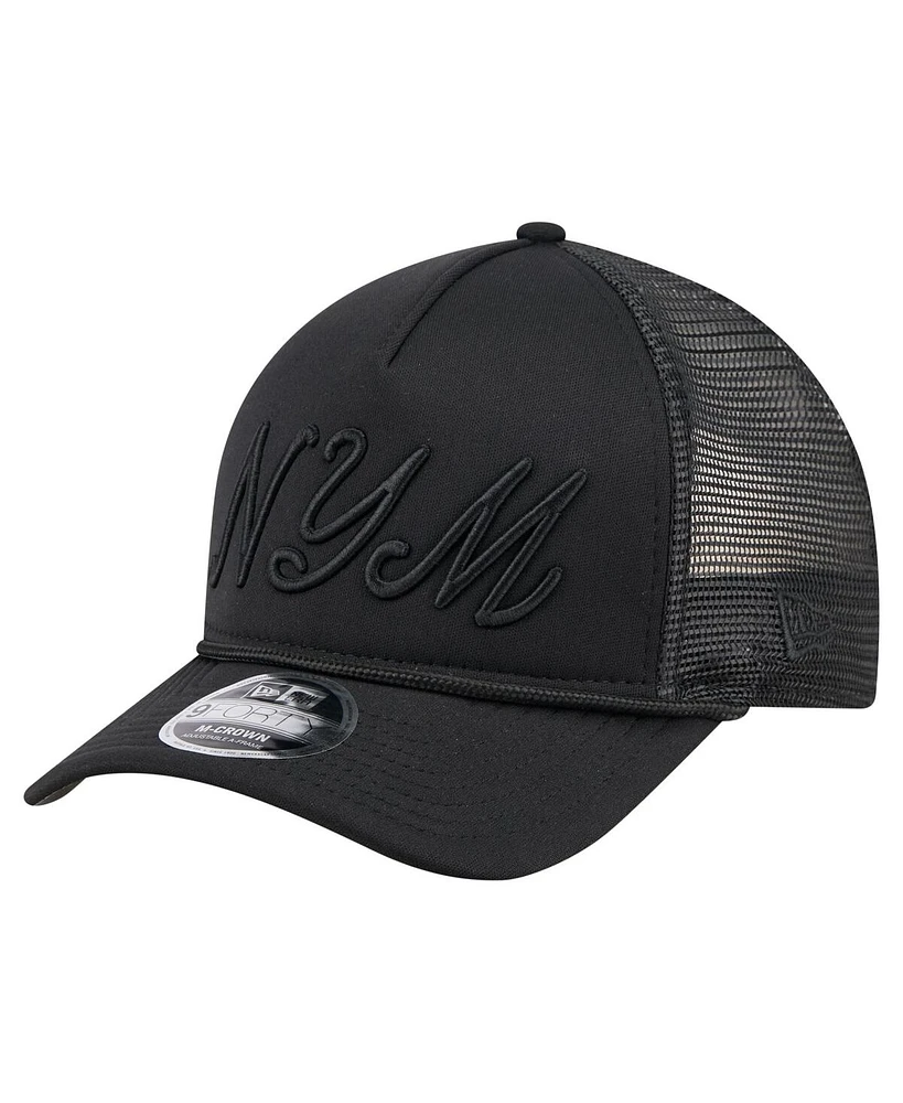 New Era Men's Black New York Mets City Initial 9FORTY A-Frame M-Crown Adjustable Trucker Hat