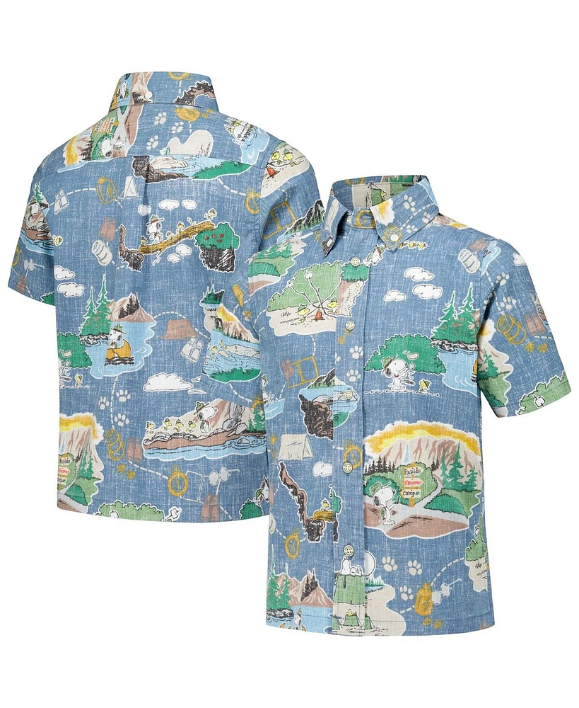 Reyn Spooner Big Boys and Girls Blue Peanuts Beagle Scouts 50th Anniversary Button-Up Shirt