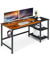 59 Inch Industrial Computer Desk with 2 Tier Storage Shelves for Home Office