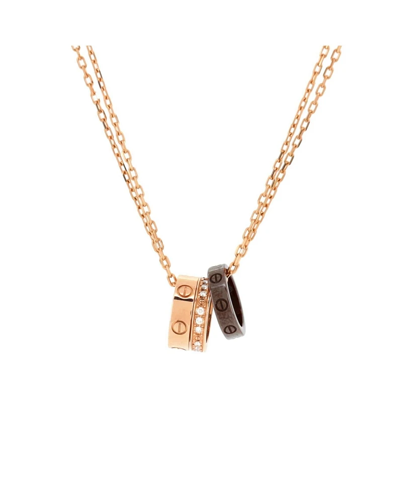 Pre-Owned Cartier Love 3 Ring Pendant Necklace 18K Rose Gold and Ceramic with Diamonds