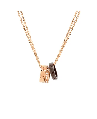 Pre-Owned Cartier Love 3 Ring Pendant Necklace 18K Rose Gold and Ceramic with Diamonds