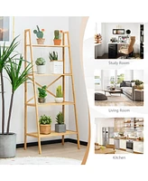 Gymax 2PCS 4-Tier Bamboo Ladder Bookshelf 58'' Display Shelf Storage Rack Plant Stand