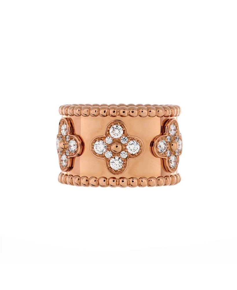 Pre-Owned Van Cleef & Arpels Large Perlee Clovers Ring 18K Rose Gold with Diamonds