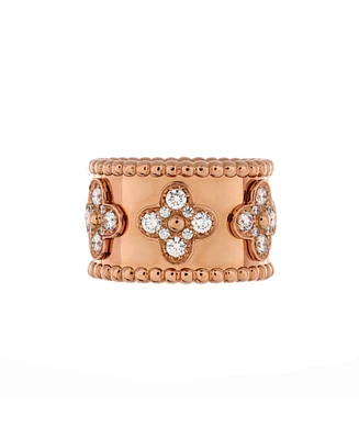 Pre-Owned Van Cleef & Arpels Large Perlee Clovers Ring 18K Rose Gold with Diamonds