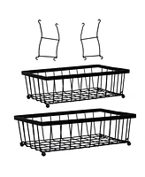 2-Tier Fruit Basket for Kitchen Counter - Metal Wire Rustic Storage Basket for the Countertop - Black - 15.25" W