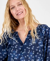 Style & Co Women's Printed 3/4 Sleeve Split-Neck Blouse, Exclusively at Macy's