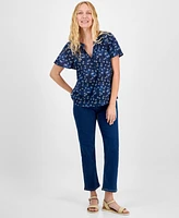 Style & Co Women's Printed Flutter-Sleeve Cotton Top, Exclusively at Macy's