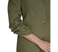 Calvin Klein Petite Linen-Blend 3/4-Sleeve One-Button Blazer