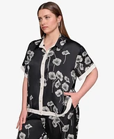 Karl Lagerfeld Paris Plus Flower-Print Button-Down Shirt