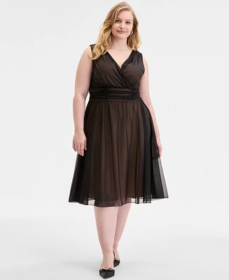 Connected Plus Sleeveless Chiffon Midi Dress