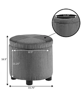 Convenience Concepts 15.75" Designs4Comfort Round Corduroy Accent Storage Ottoman with Reversible Tray