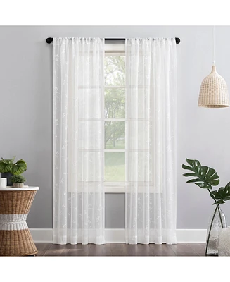 Delia Embroidered Floral Sheer Rod Pocket Curtain