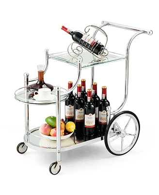 3-Tier Home Bar Serving Cart on Wheels with Mirrored Shelves