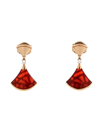 Pre-Owned Bvlgari Divas' Dream Drop Earrings 18K Rose Gold with Carnelian and Diamonds