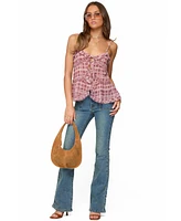 Edikted Women's Chiffon Printed Tie Front Ruffle Top